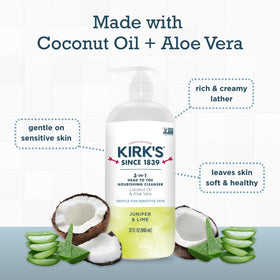 Close-up foam texture of Kirk's cleanser showing creamy coconut lather