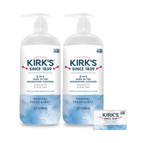 Kirk's front packaging shows product benefits and large 32oz size for convenience