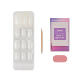 KISS spread of 30 press-on nails with prep pad, file and manicure stick for easy selection