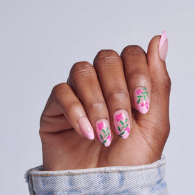 KISS CORE close-up of nail pattern detail highlighting pink design and precise print for style