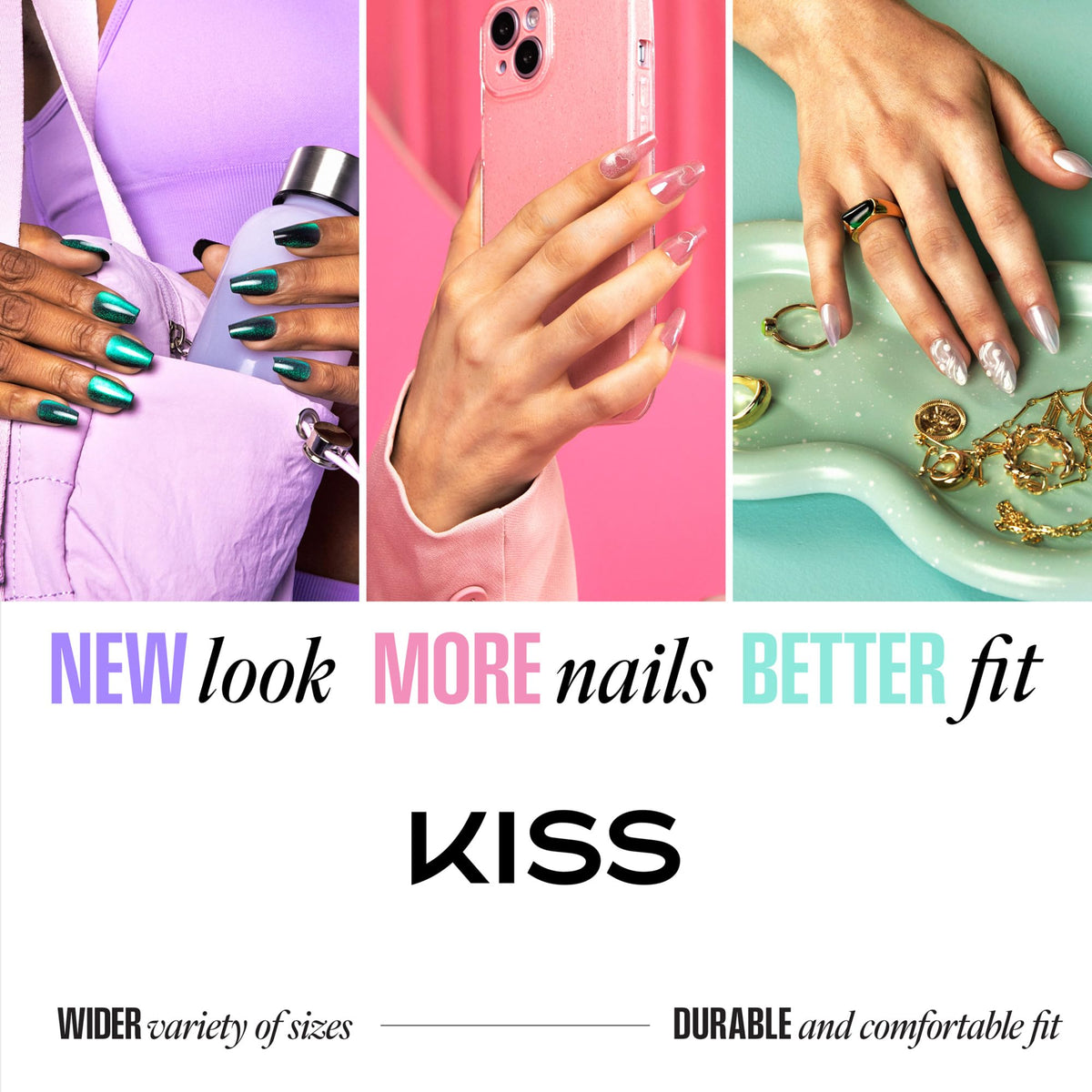 KISS Core finished manicure under studio lighting showing long-lasting polished result