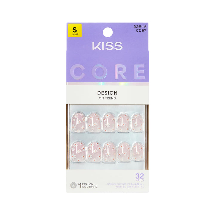KISS Core front packaging showing 'Friendship' pink short round nails and kit contents