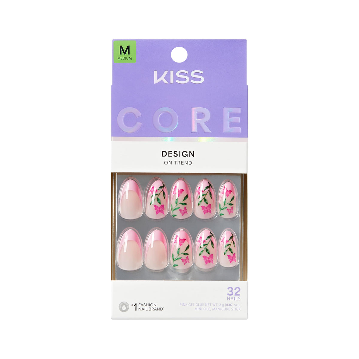 KISS CORE front packaging showing Springtime Splendor set and included tools for instant manicure