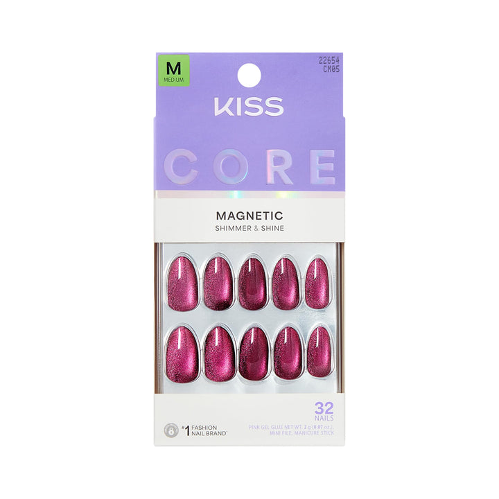 KISS core front packaging showing purple almond nails and included kit benefits