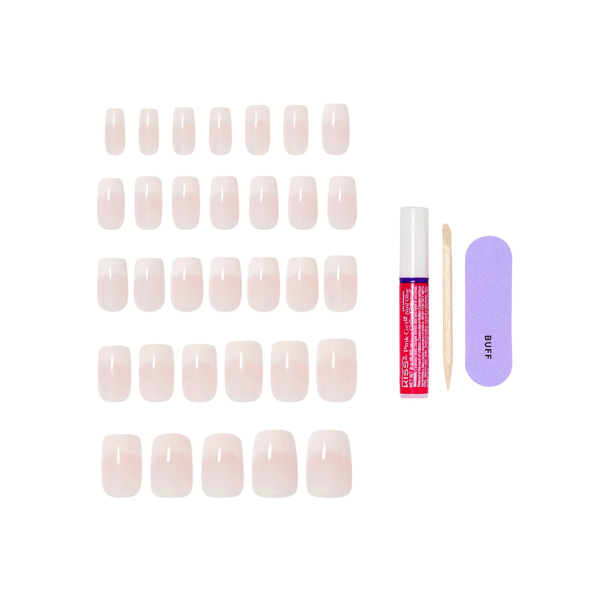 KISS core 2g nail glue with manicure stick and mini file demonstrating everything included