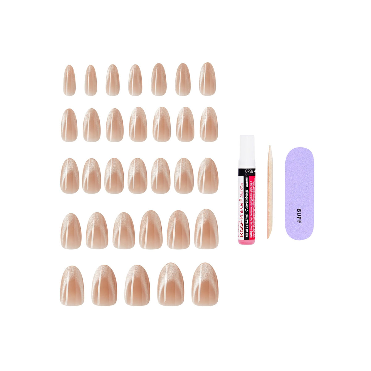 KISS kit tools and 2g glue displayed for immediate application benefit