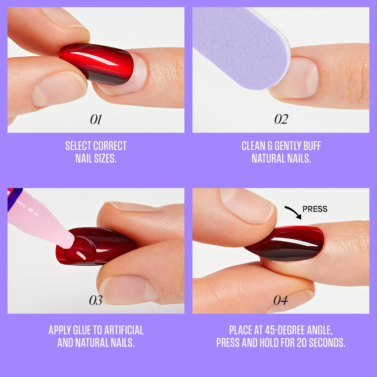 KISS complete kit flatlay with nails, glue, file and stick for all-in-one manicure