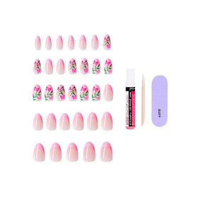 KISS CORE press-on nails worn on model hands demonstrating flattering almond shape and fit