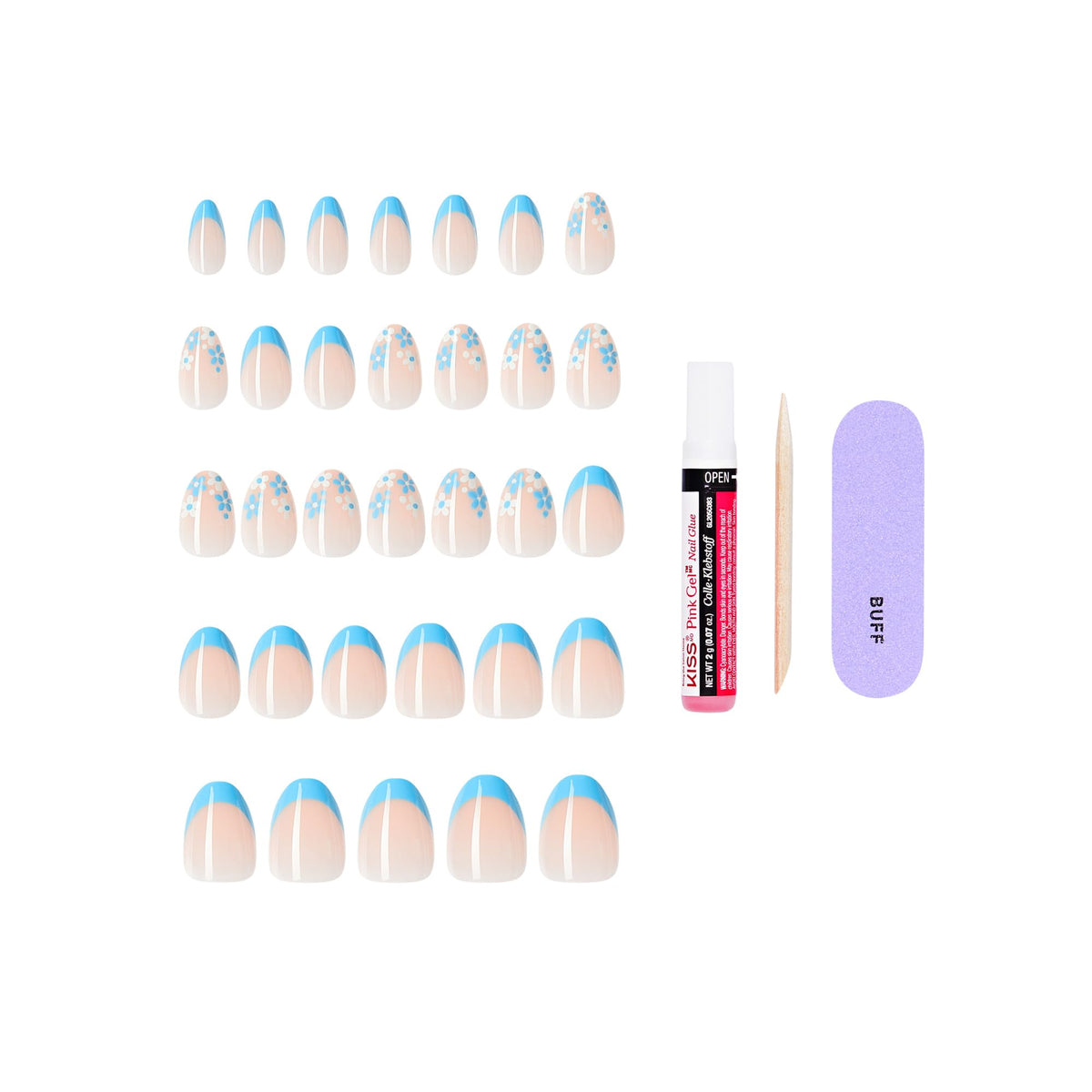 KISS Core array of 32 nails showing size variety for precise finger-to-nail matching