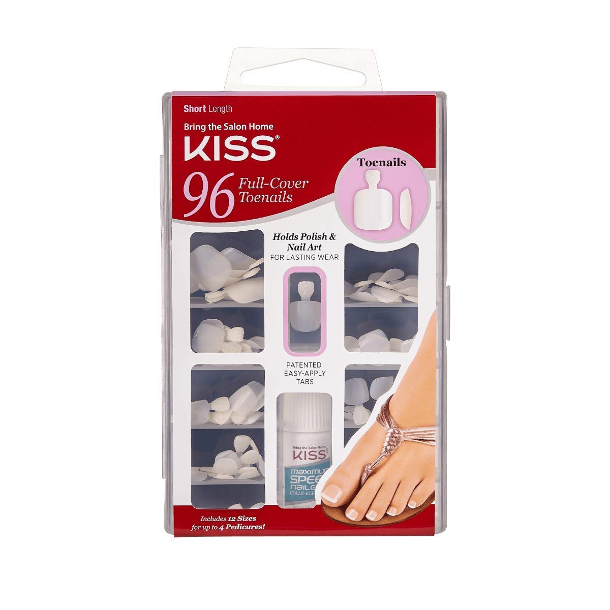 KISS full cover toenails front packaging showing kit contents benefit fast pedicures