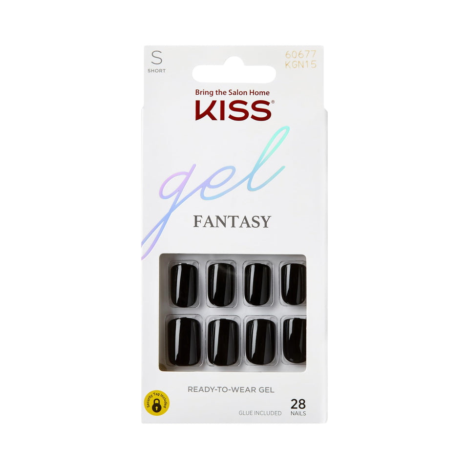 KISS Gel Fantasy front packaging showing kit contents and glossy black look for easy at-home use