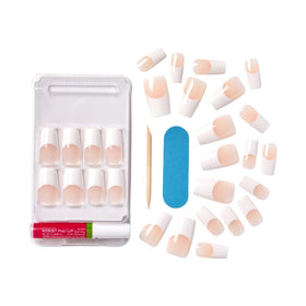 KISS pink gel glue and manicure stick included for secure fast application