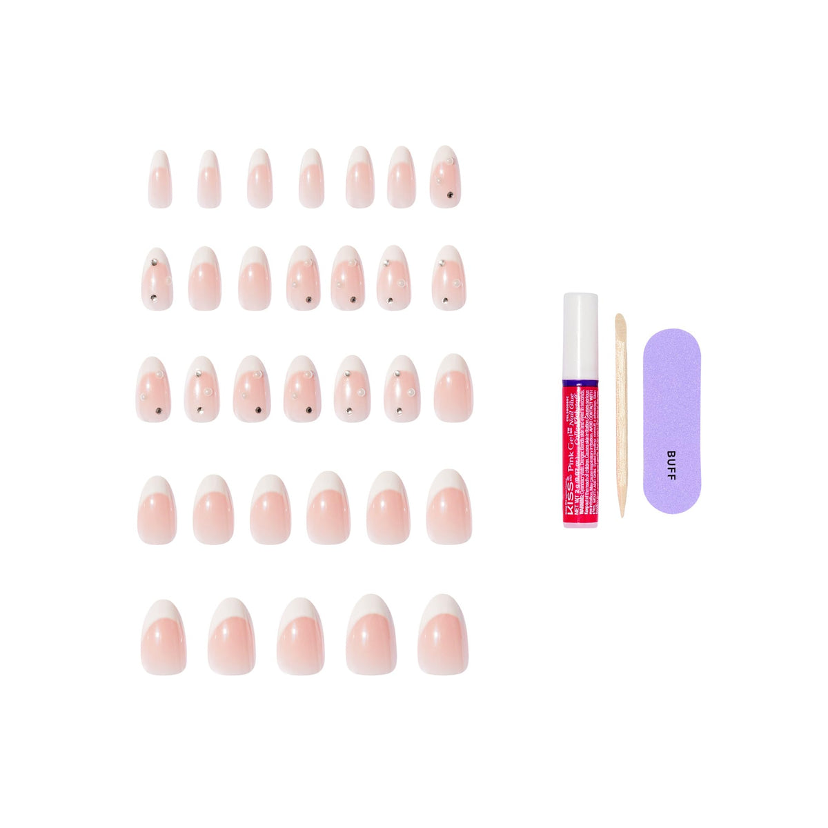 KISS full set laid out displaying 32 nails and size variety for precise fit