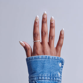 KISS white almond nails arrayed to show shape variety and wearable style