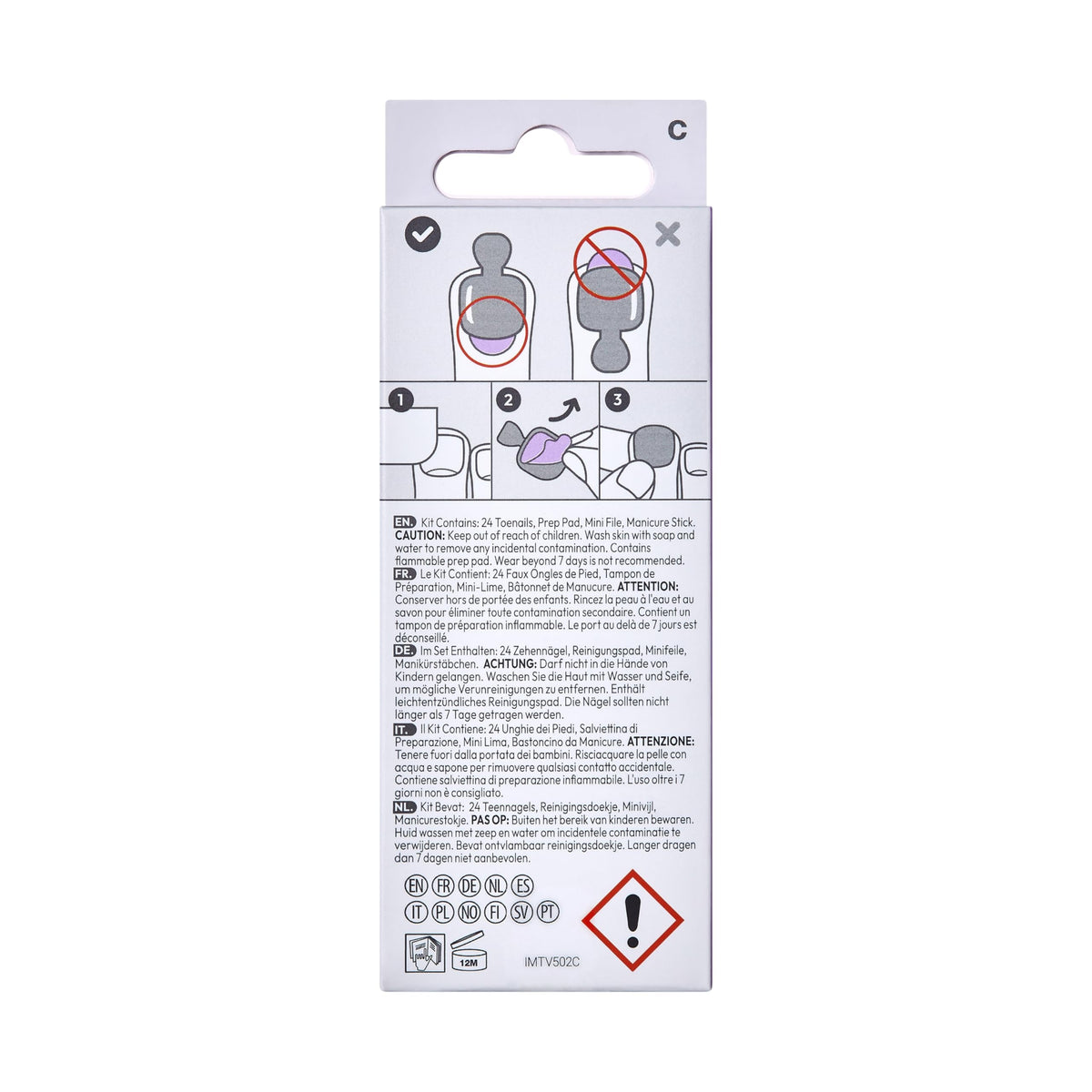 KISS imPRESS application on a toe with press-and-hold motion for secure, no-glue wear