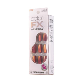 KISS imPRESS nails on hand next to ruler to show medium length and true-to-size fit