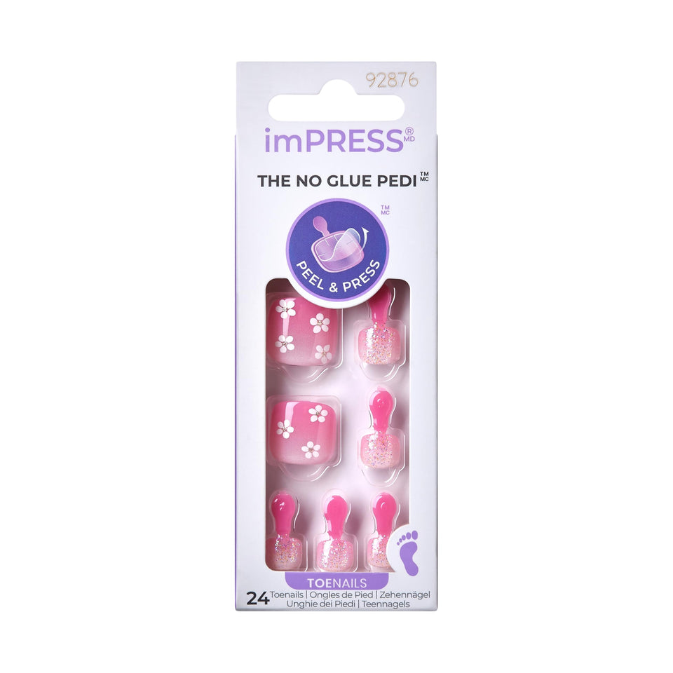 KISS imPRESS front packaging showing 30 pink press-on toenails and branding for quick selection
