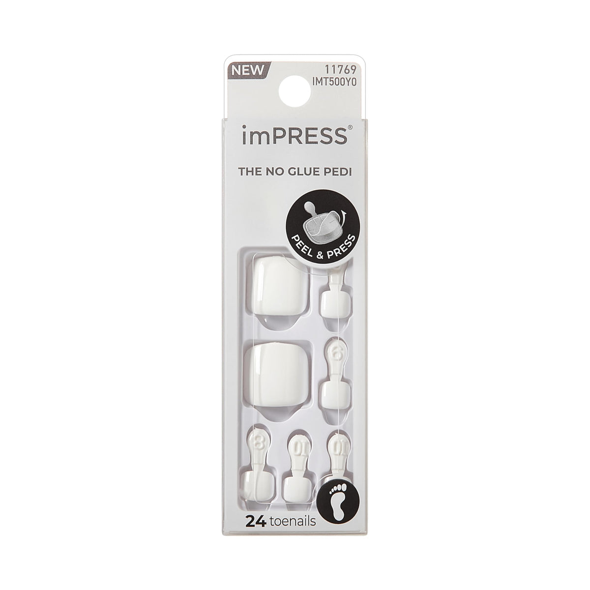 KISS front packaging showing 30-piece white press-on toenails for quick pedicures