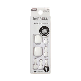 KISS front packaging showing 30-piece white press-on toenails for quick pedicures