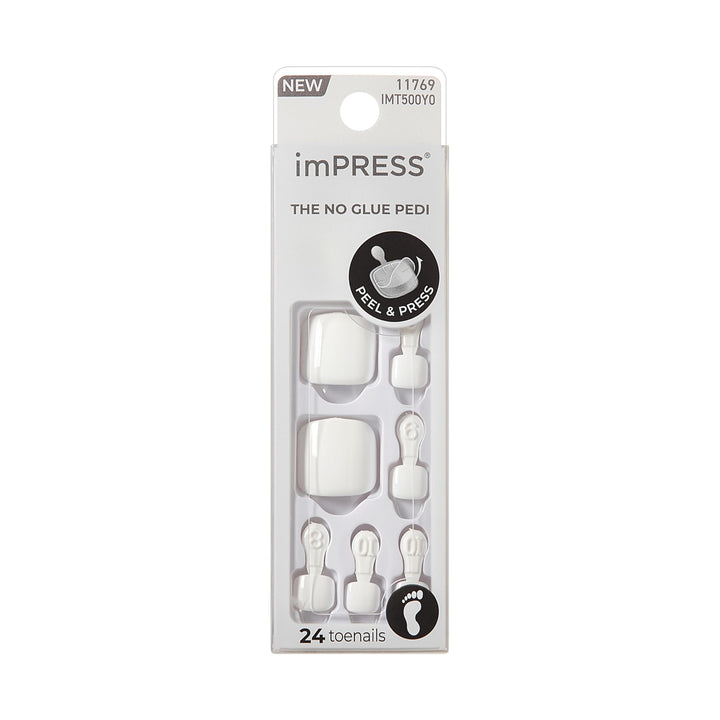 KISS front packaging showing 30-piece white press-on toenails for quick pedicures