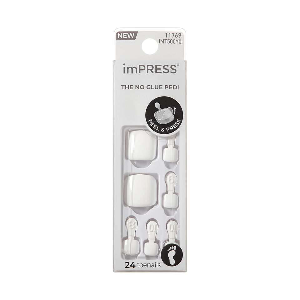 KISS front packaging showing 30-piece white press-on toenails for quick pedicures