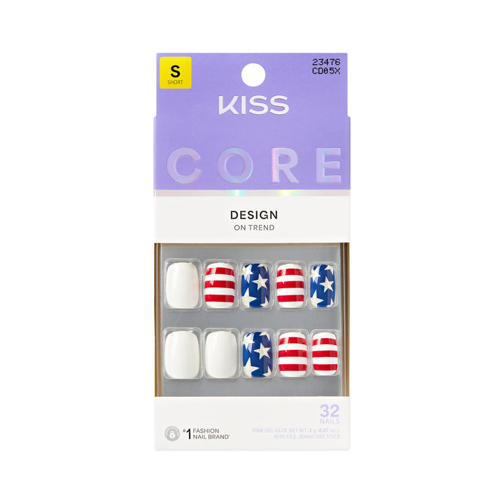 KISS front packaging showing Melody In Motion patriotic nail set and included tools
