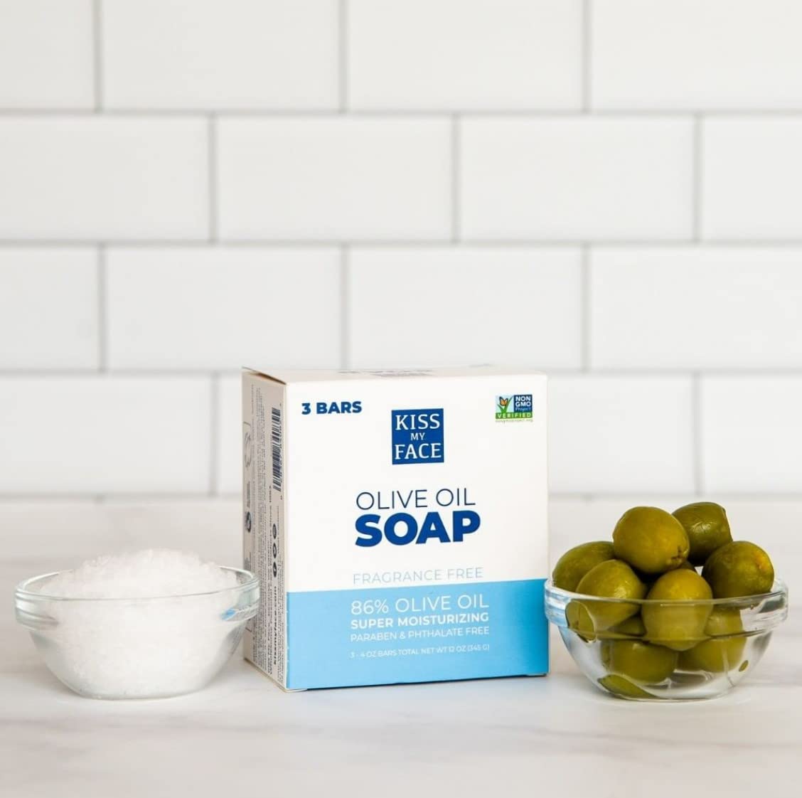 Kiss My Face soap placed in bathroom setting for everyday natural care