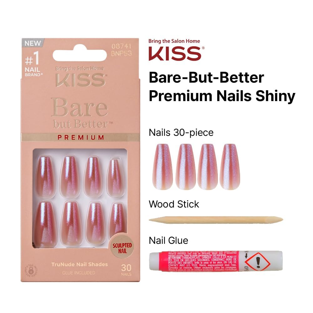 KISS kit contents with pink gel glue and manicure stick for easy application