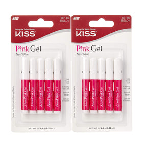KISS pink gel nail glue front packaging showing two bottles and clear label benefit