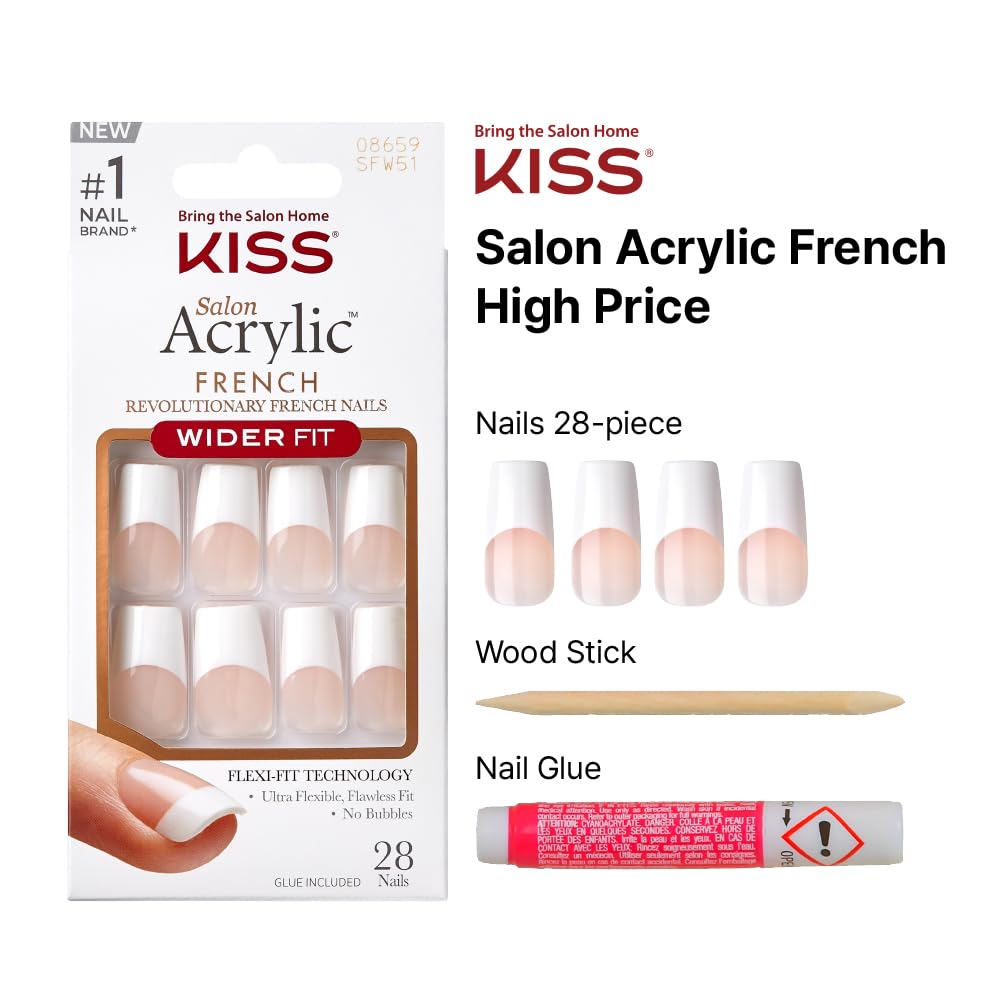 KISS worn nails on hand showcasing long coffin French tips for instant polished look