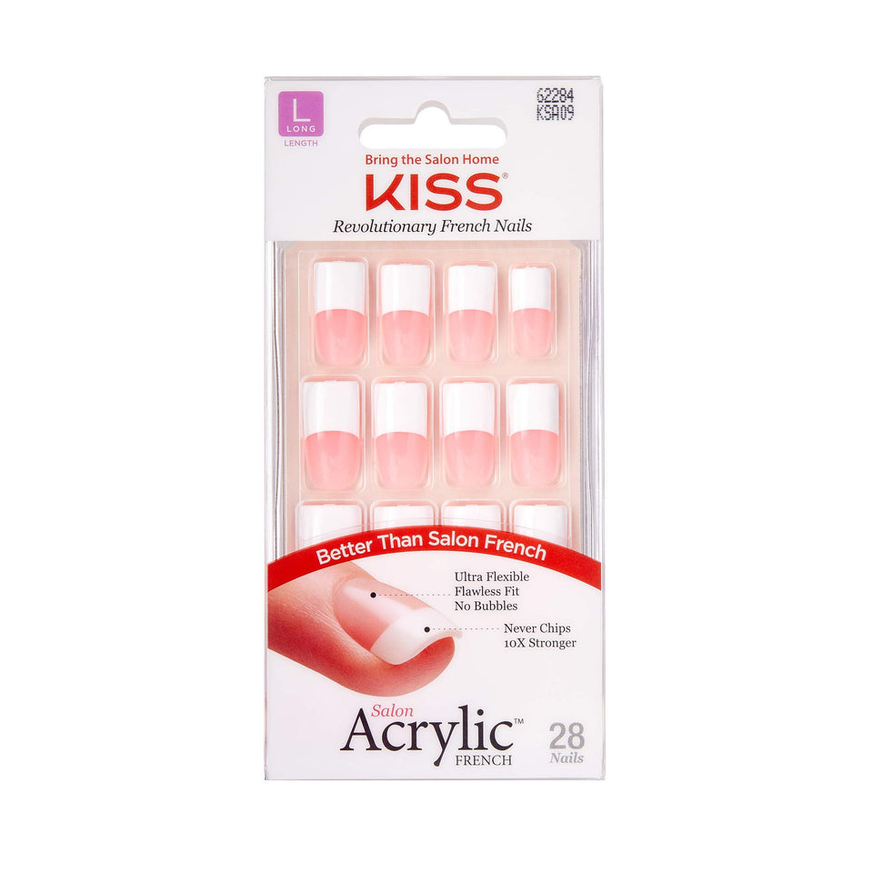 KISS front packaging showing KSA09 French nails and contents benefit: easy identification
