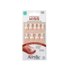 KISS front packaging showing the 28-piece French acrylic set benefit: clear presentation