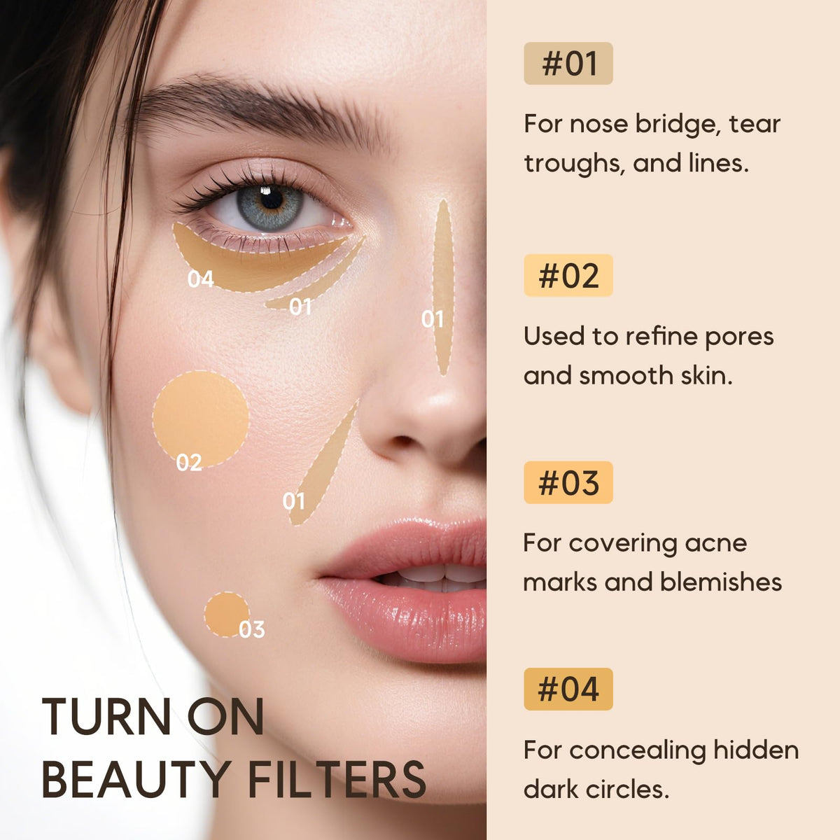 KISSIO under-eye application demonstrating brightening and crease-resistant wear
