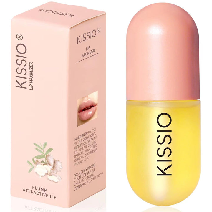 KISSIO front packaging showing compact plumping gloss, adds instant shine