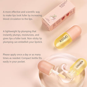 KISSIO texture close-up revealing glossy formula, hydrates and smooths lips