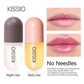 KISSIO yellow day tube close-up showing ginger label and quick plump effect