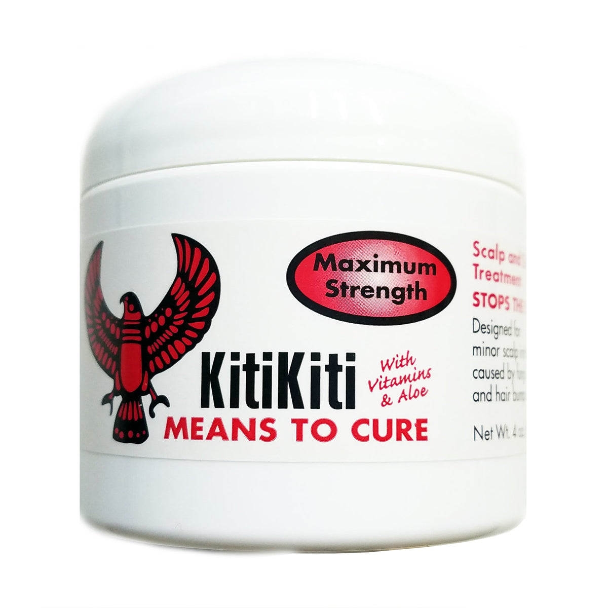 Kitikiti jar front view showing label and 4 oz size for targeted scalp benefit