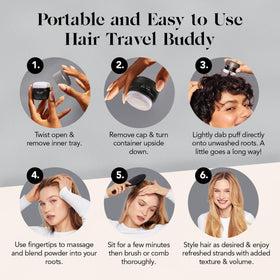 Kitsch applying powder to roots in hand, fast mess-free oil absorption