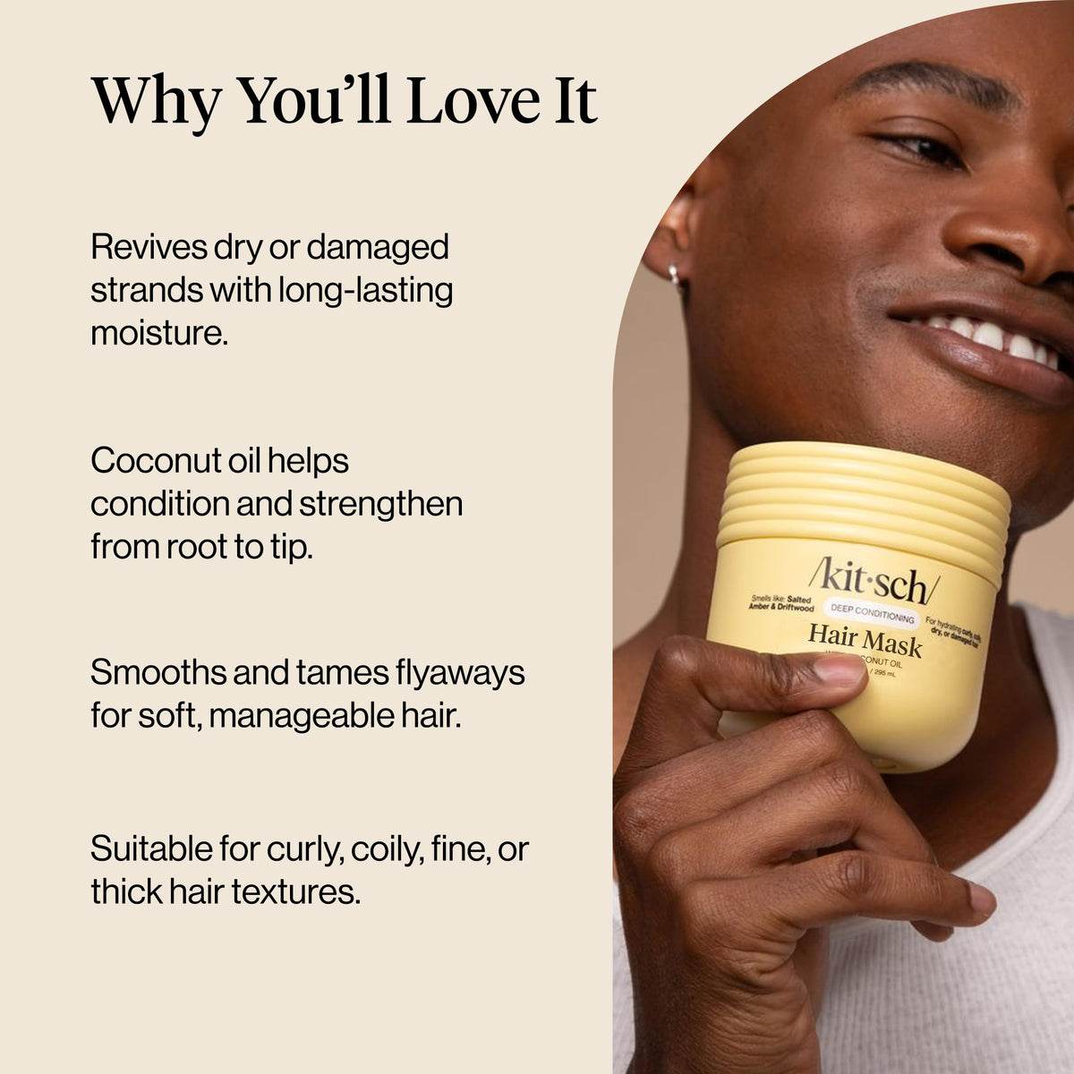 Kitsch applying mask to mid-lengths demonstrating smooth slip benefit