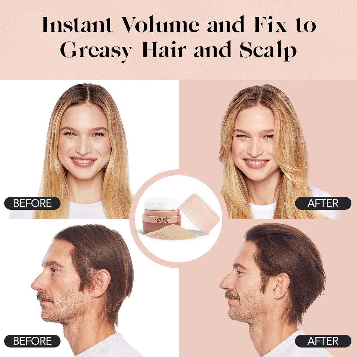 Kitsch application on blonde hair roots showing no white cast and added volume