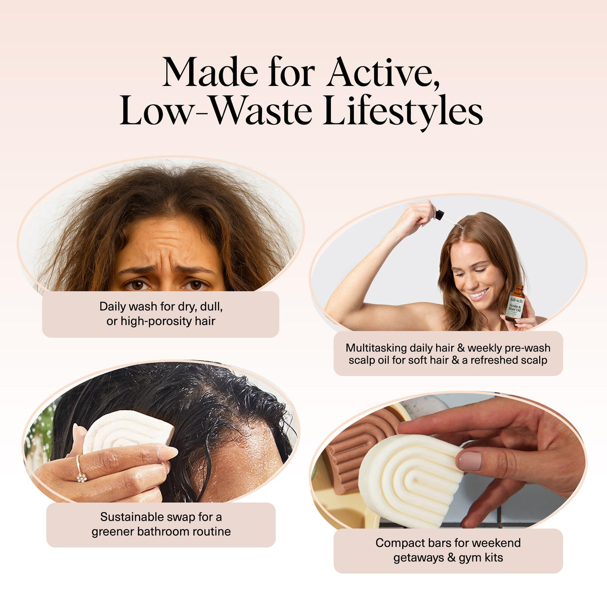 Kitsch shampoo bar producing lather to clean hair while preserving moisture
