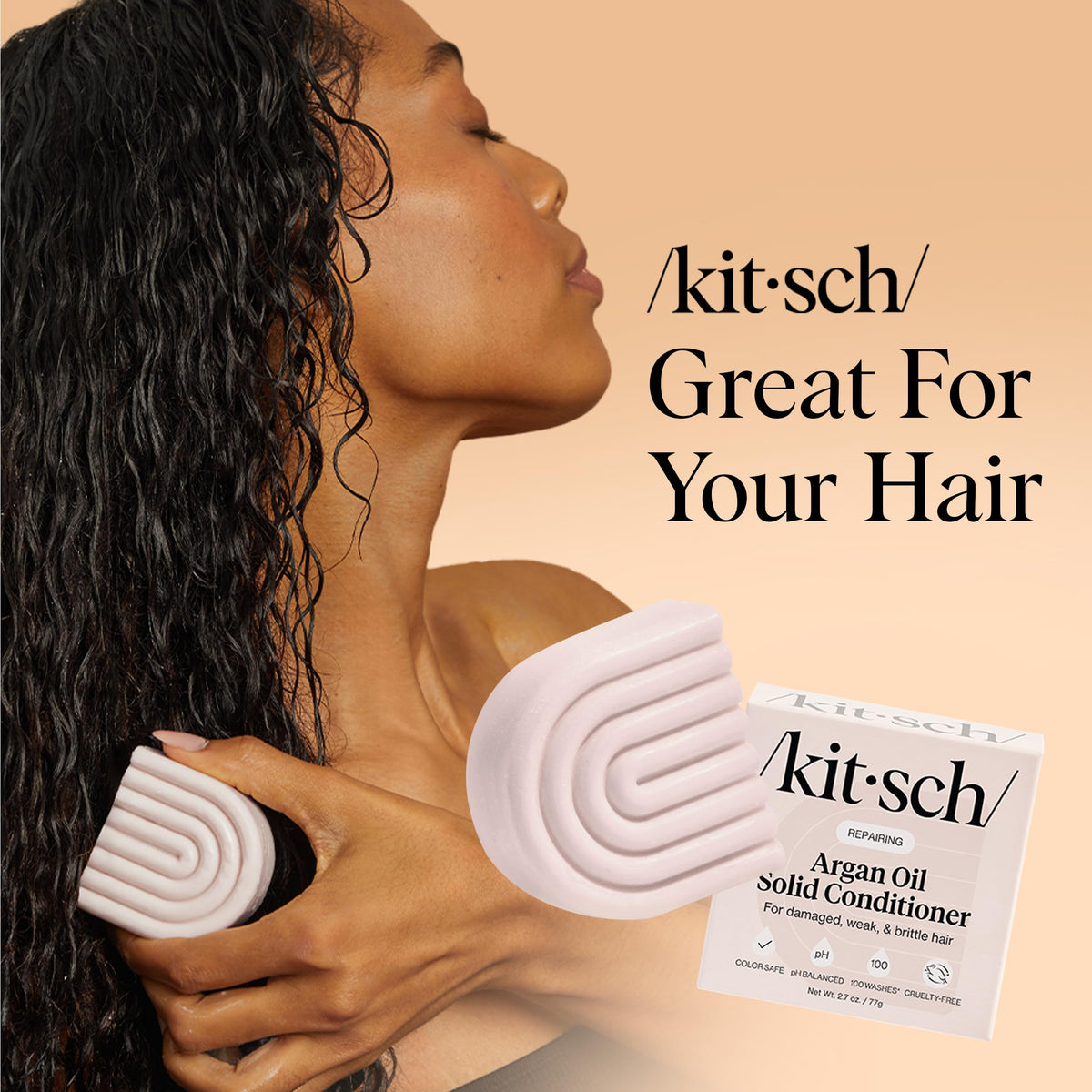 Kitsch argan oil conditioner bar creating lather to detangle and soften hair