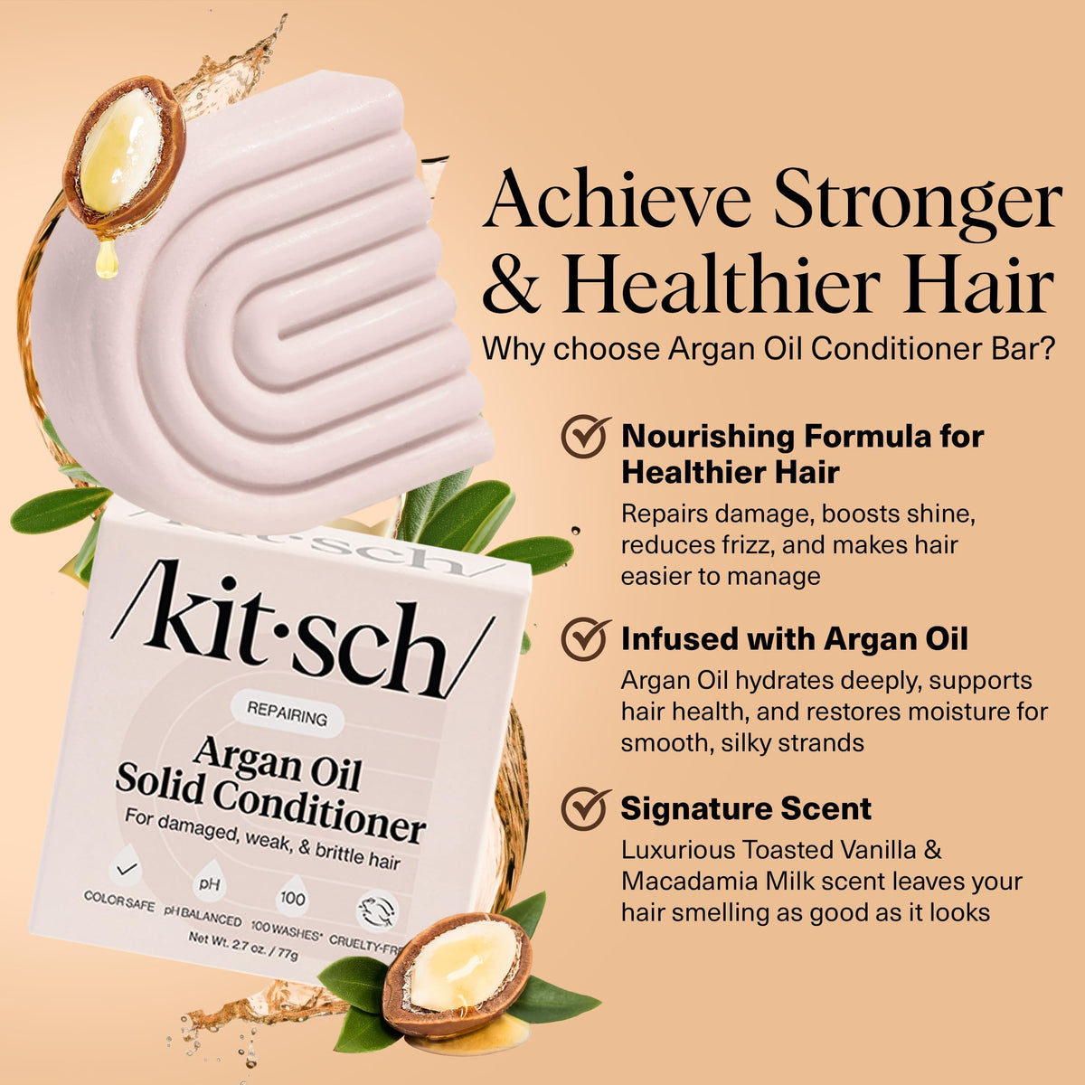 Kitsch argan oil conditioner bar side profile highlighting dense nourishing bar