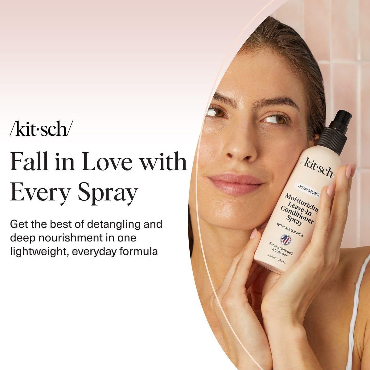 Kitsch argan milk on bathroom shelf in lifestyle scene conveying daily routine ease