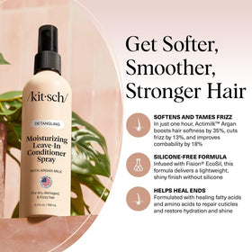 Kitsch argan milk applied to curly hair showcasing enhanced curl definition and shine