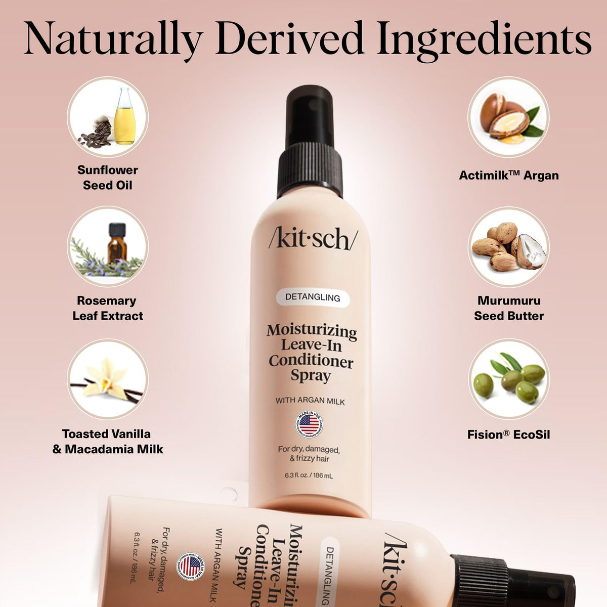Kitsch argan milk spray nozzle misting hair for easy detangling and less breakage
