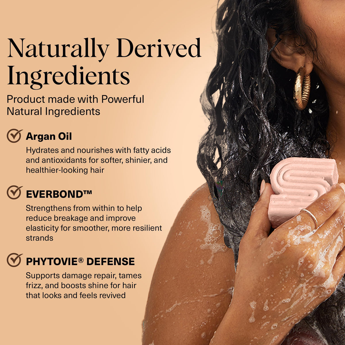 Kitsch shampoo bar held in hand illustrating compact 3.2 oz size for travel convenience