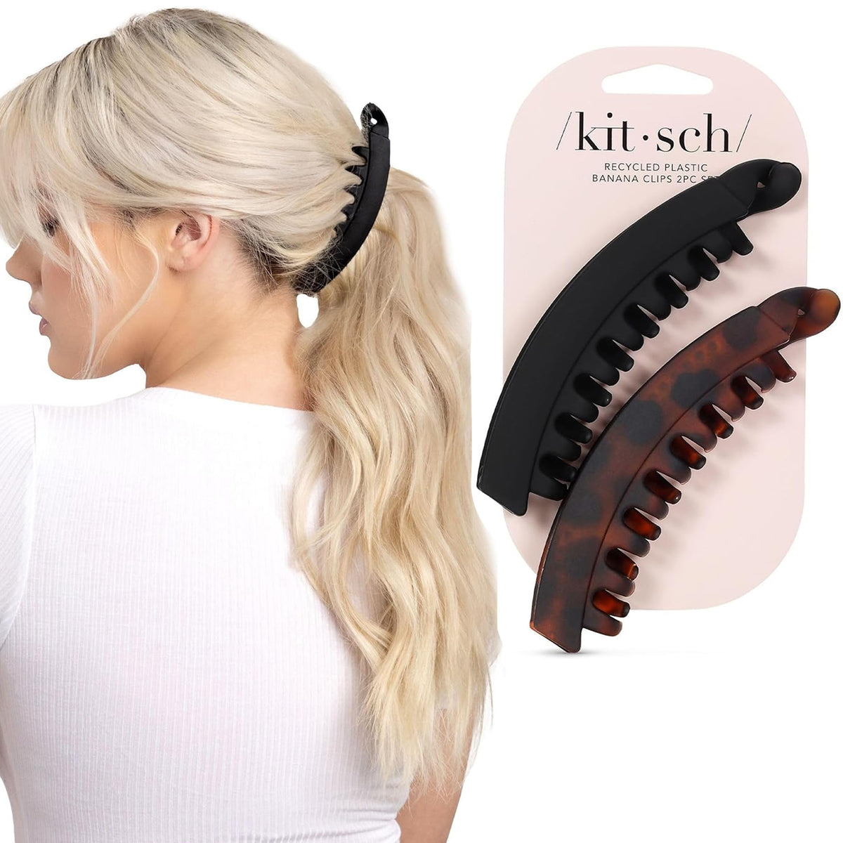 Kitsch banana clip front packaging showing two colors and benefits