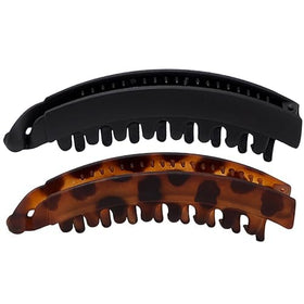 Kitsch two banana clips flat lay showing black and tortoise pair