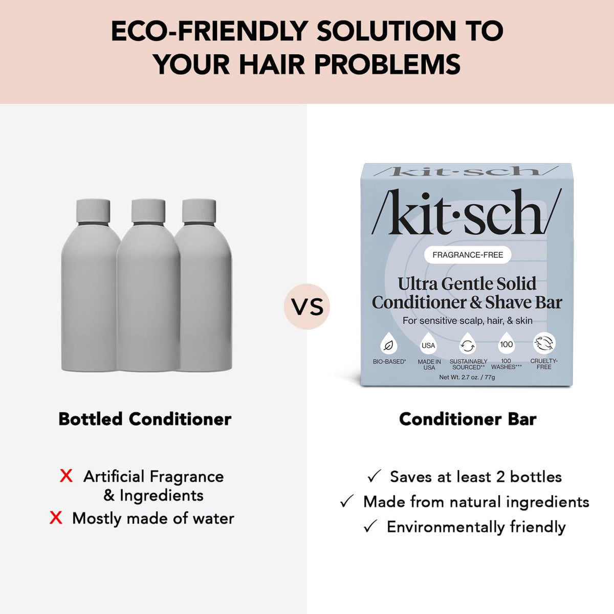 Kitsch bar applied to wet hair showing conditioning slip for easier detangling and manageability